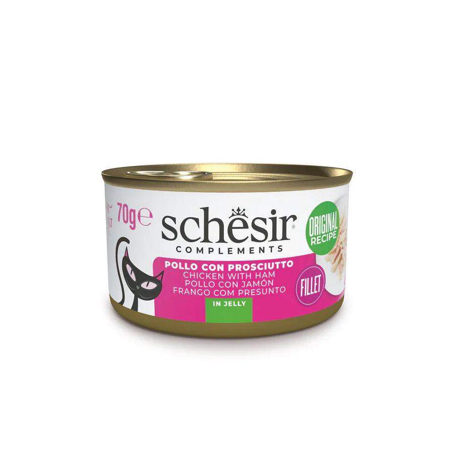 Alimento umido Schesir Pollo con Prosciutto in Gelatina 70 g per gatti adulti Alimento umido Schesir Pollo con Prosciutto in Gelatina 70 g per gatti adulti